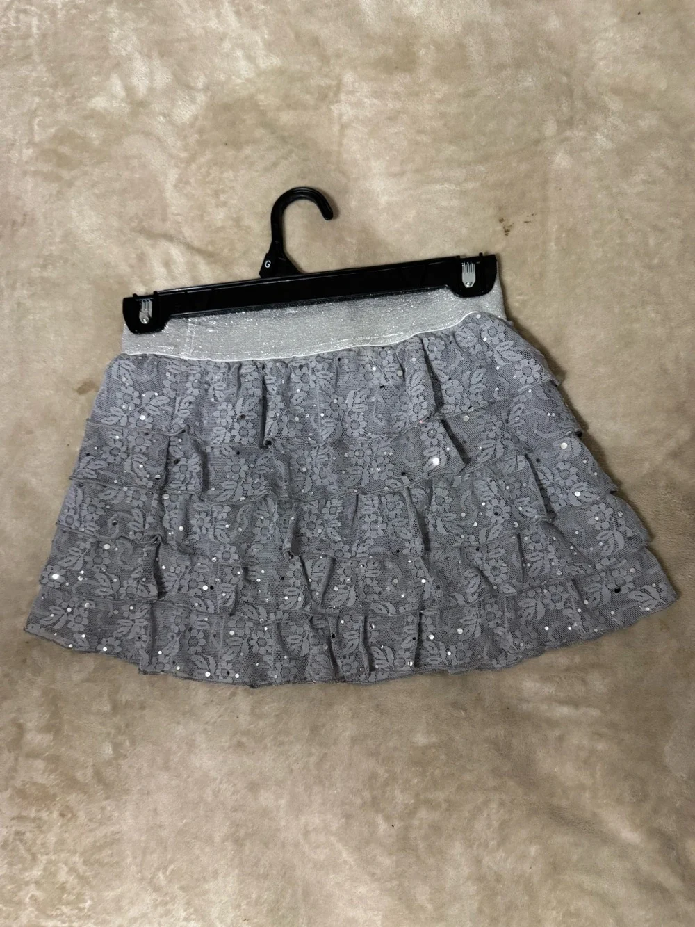 Justice Silver Gray Tiered Lace Sequin Mini Skirt
